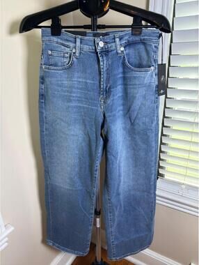 7 For All Mankind Stovepipe Straight Ankle Luxe Vintage Oceanstone Jeans Size 28